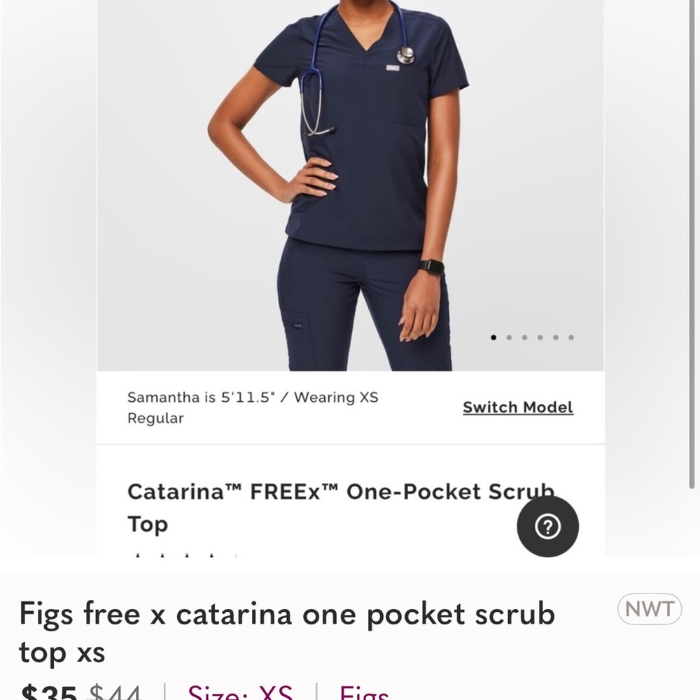 Figs Deep Blue One-Pocket Scrub Top